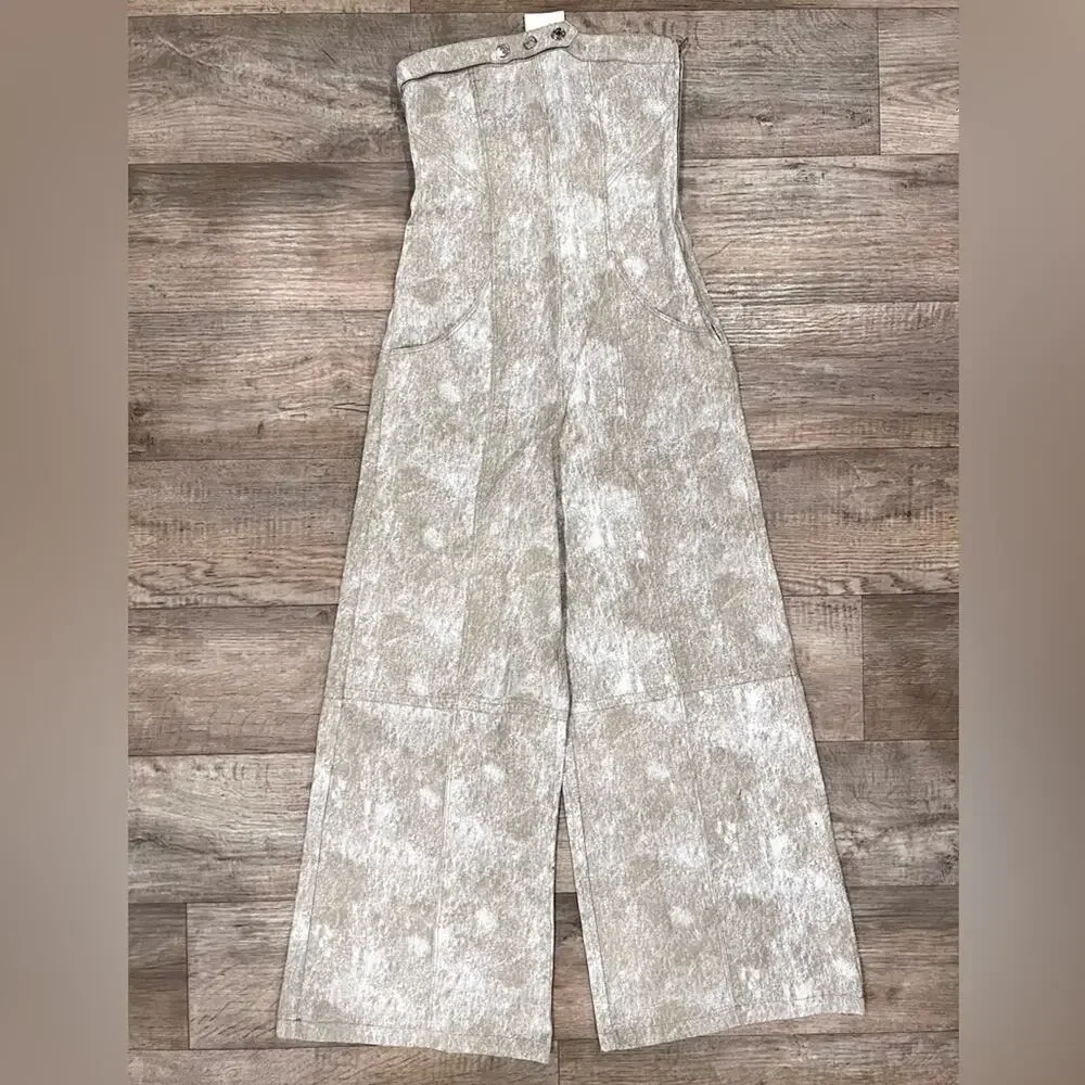Zara Linen Blend Strapless Wide Leg Jumpsuit NWT Palazzo Resort Vacation Outfit